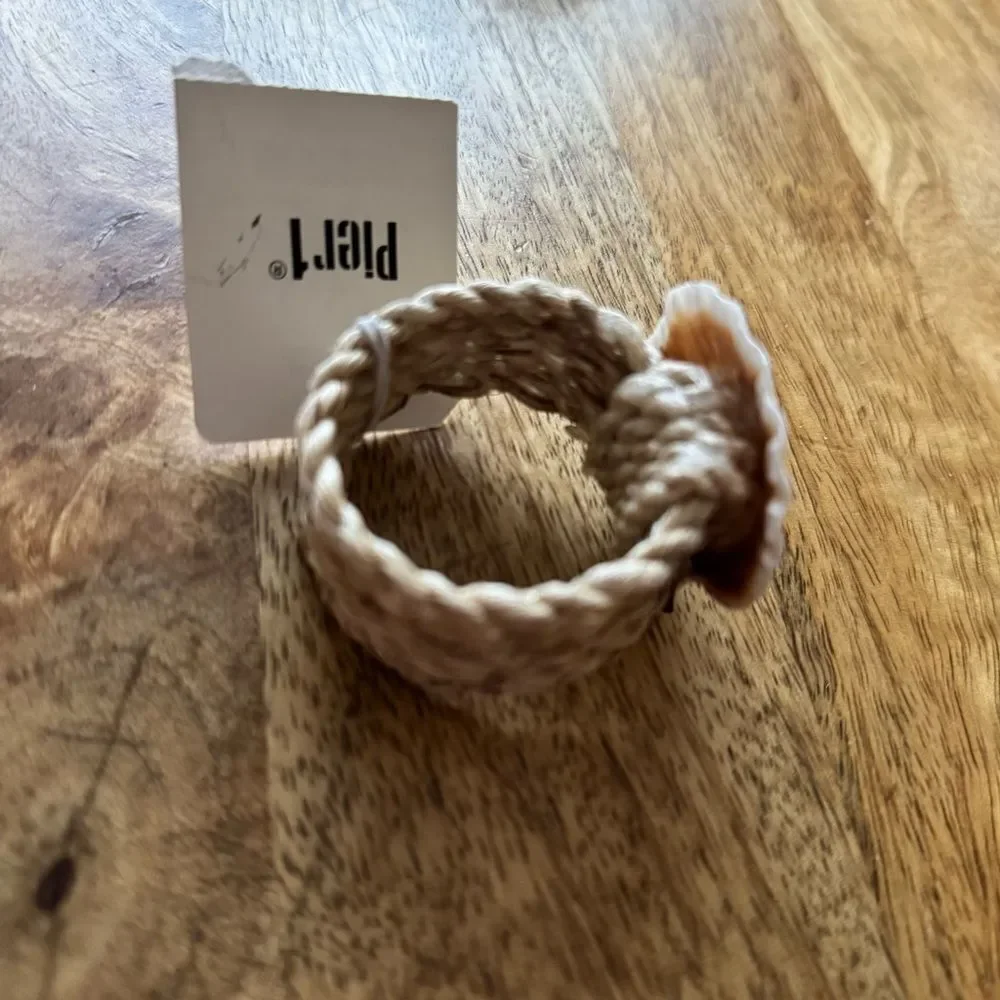 NWT Pier 1 Imports Natural Seashell Napkin Ring Set of 4 Jute Beach Theme Shells